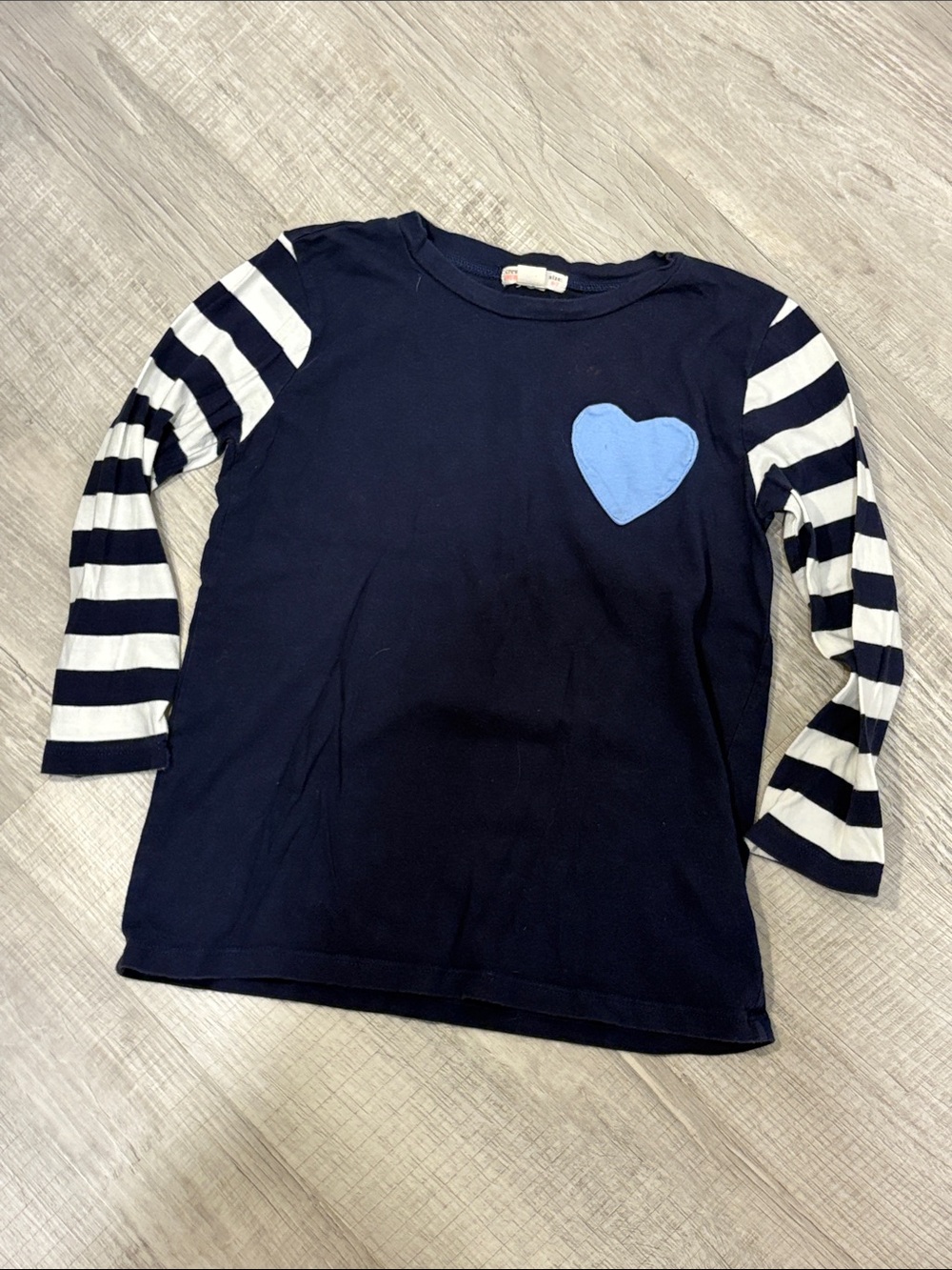 Crewcuts Navy Long-Sleeve Tee with Light Blue Heart and Stripe Sleeves